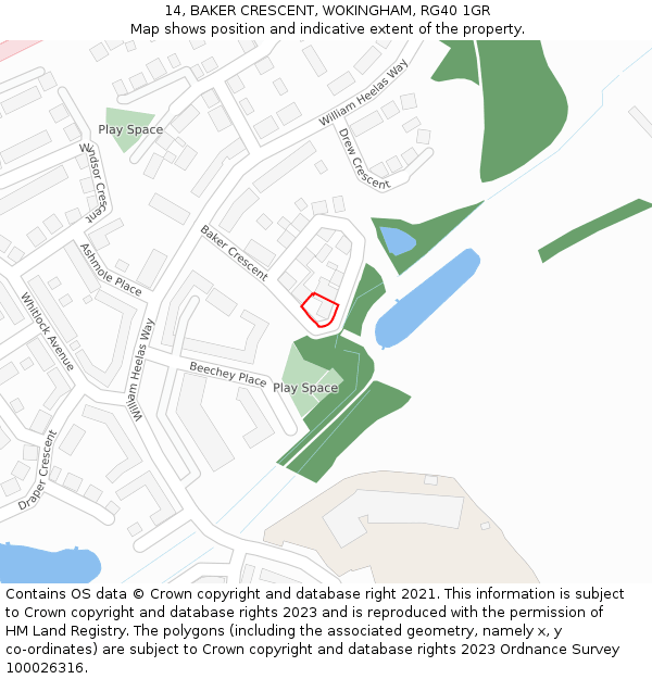 14, BAKER CRESCENT, WOKINGHAM, RG40 1GR: Location map and indicative extent of plot