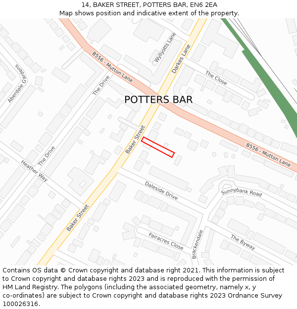 14, BAKER STREET, POTTERS BAR, EN6 2EA: Location map and indicative extent of plot