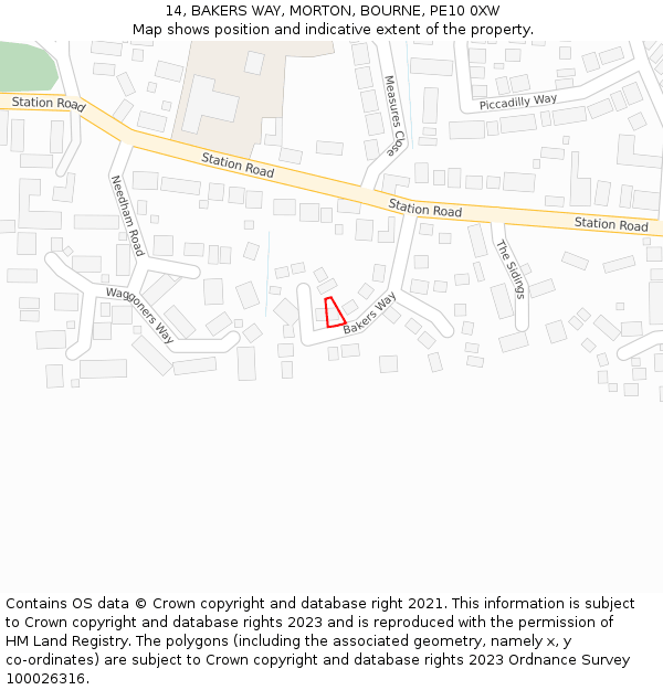 14, BAKERS WAY, MORTON, BOURNE, PE10 0XW: Location map and indicative extent of plot