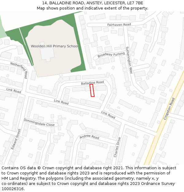 14, BALLADINE ROAD, ANSTEY, LEICESTER, LE7 7BE: Location map and indicative extent of plot