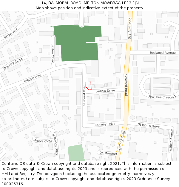 14, BALMORAL ROAD, MELTON MOWBRAY, LE13 1JN: Location map and indicative extent of plot
