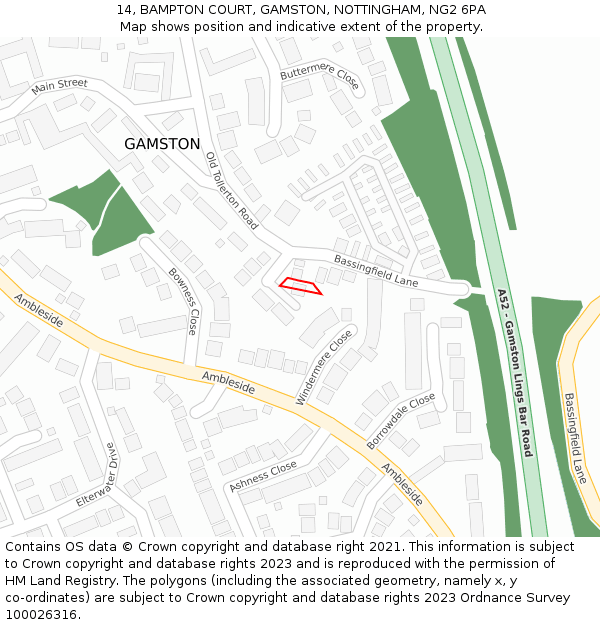 14, BAMPTON COURT, GAMSTON, NOTTINGHAM, NG2 6PA: Location map and indicative extent of plot