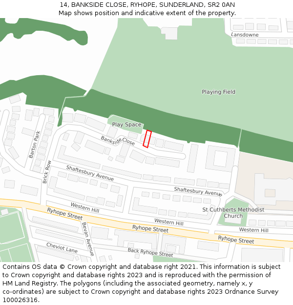 14, BANKSIDE CLOSE, RYHOPE, SUNDERLAND, SR2 0AN: Location map and indicative extent of plot