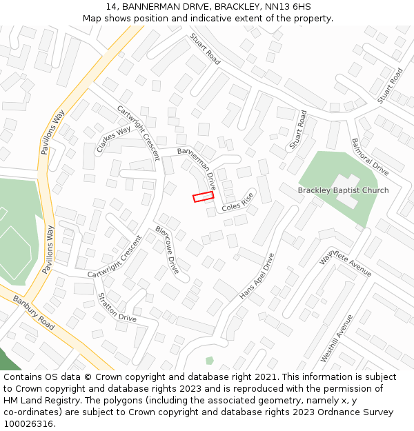 14, BANNERMAN DRIVE, BRACKLEY, NN13 6HS: Location map and indicative extent of plot