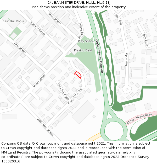 14, BANNISTER DRIVE, HULL, HU9 1EJ: Location map and indicative extent of plot