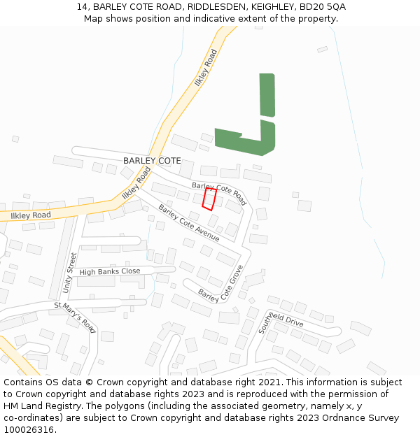 14, BARLEY COTE ROAD, RIDDLESDEN, KEIGHLEY, BD20 5QA: Location map and indicative extent of plot