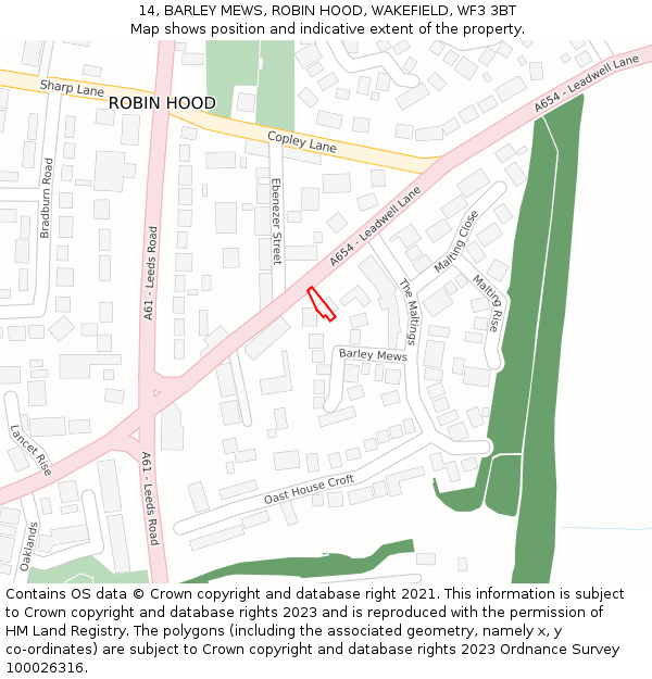 14, BARLEY MEWS, ROBIN HOOD, WAKEFIELD, WF3 3BT: Location map and indicative extent of plot