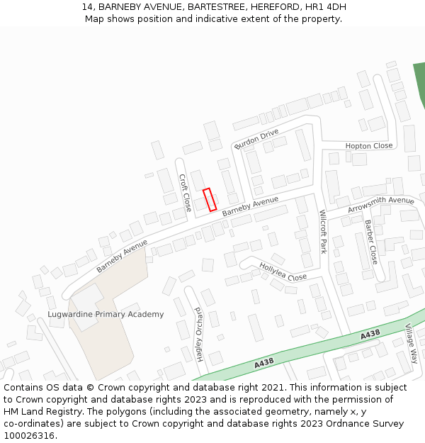 14, BARNEBY AVENUE, BARTESTREE, HEREFORD, HR1 4DH: Location map and indicative extent of plot