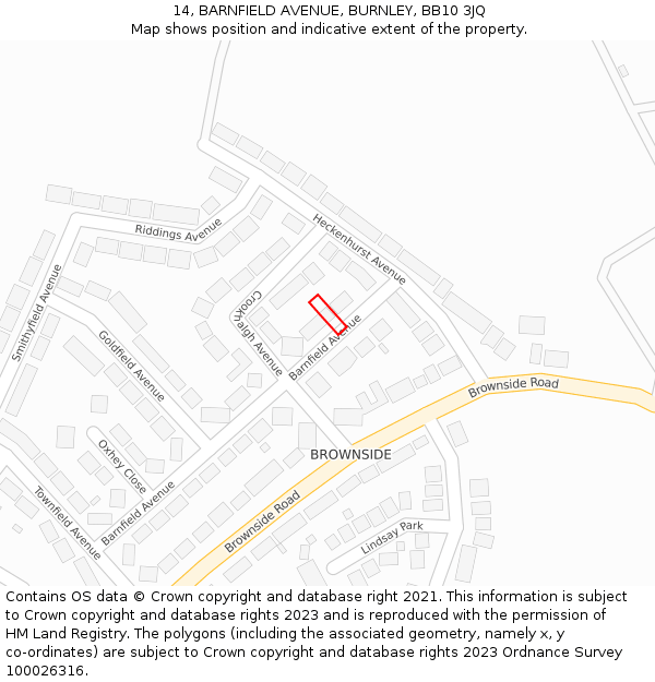 14, BARNFIELD AVENUE, BURNLEY, BB10 3JQ: Location map and indicative extent of plot