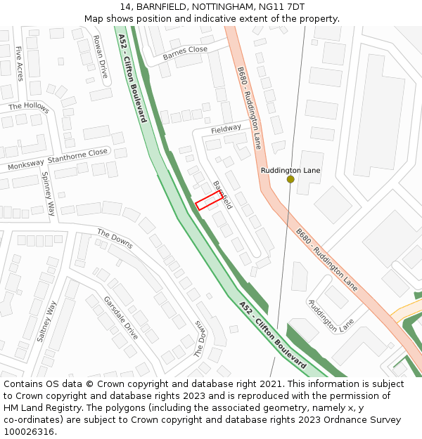 14, BARNFIELD, NOTTINGHAM, NG11 7DT: Location map and indicative extent of plot