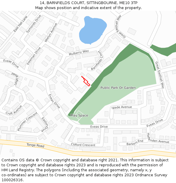 14, BARNFIELDS COURT, SITTINGBOURNE, ME10 3TP: Location map and indicative extent of plot