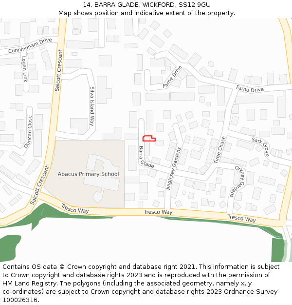 14, BARRA GLADE, WICKFORD, SS12 9GU: Location map and indicative extent of plot