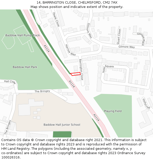 14, BARRINGTON CLOSE, CHELMSFORD, CM2 7AX: Location map and indicative extent of plot