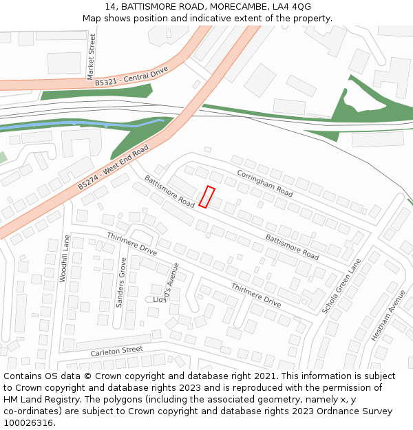 14, BATTISMORE ROAD, MORECAMBE, LA4 4QG: Location map and indicative extent of plot