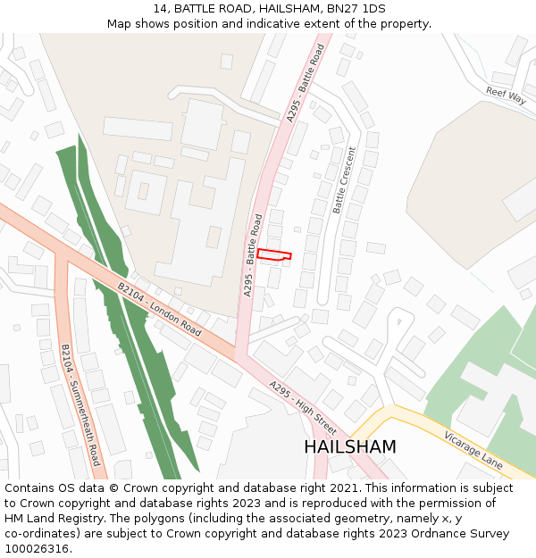 14, BATTLE ROAD, HAILSHAM, BN27 1DS: Location map and indicative extent of plot