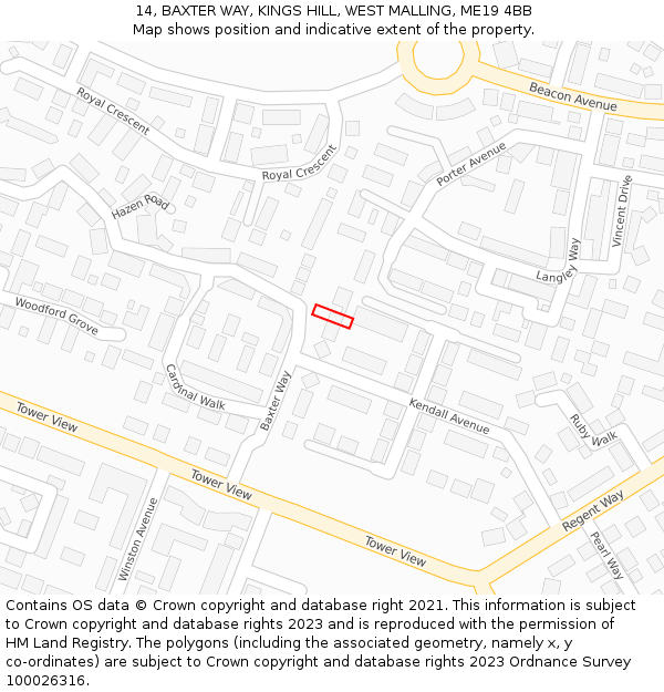 14, BAXTER WAY, KINGS HILL, WEST MALLING, ME19 4BB: Location map and indicative extent of plot