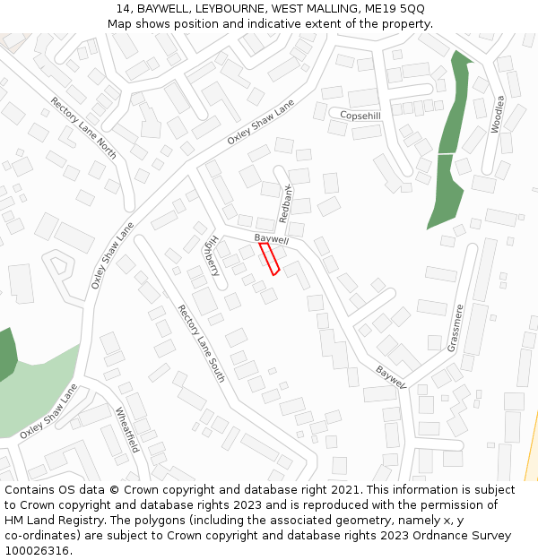 14, BAYWELL, LEYBOURNE, WEST MALLING, ME19 5QQ: Location map and indicative extent of plot