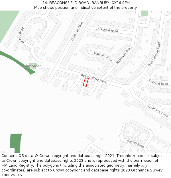 14, BEACONSFIELD ROAD, BANBURY, OX16 9EH: Location map and indicative extent of plot