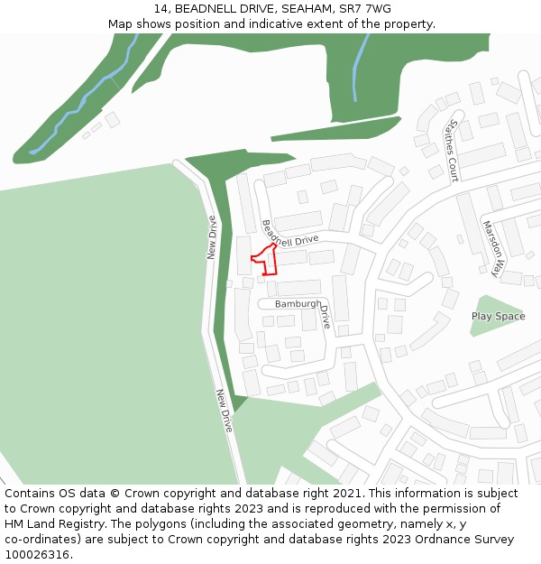 14, BEADNELL DRIVE, SEAHAM, SR7 7WG: Location map and indicative extent of plot