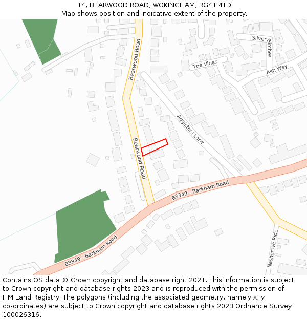 14, BEARWOOD ROAD, WOKINGHAM, RG41 4TD: Location map and indicative extent of plot