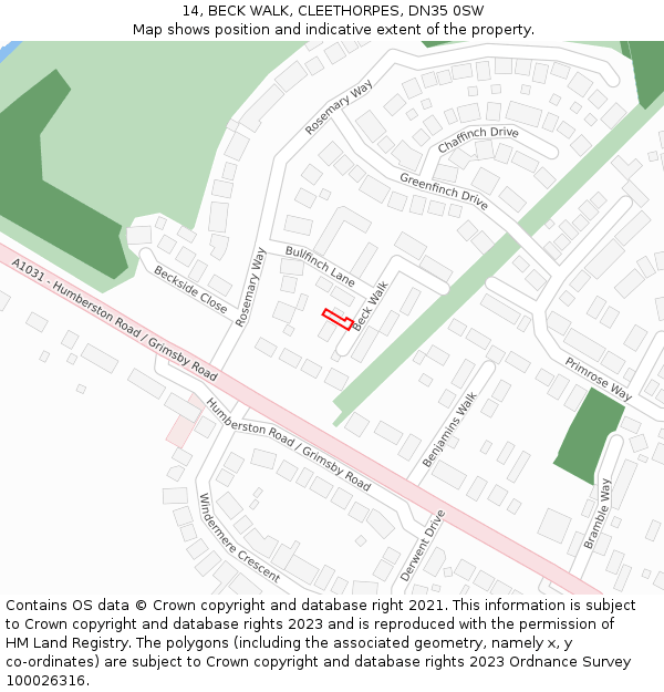 14, BECK WALK, CLEETHORPES, DN35 0SW: Location map and indicative extent of plot