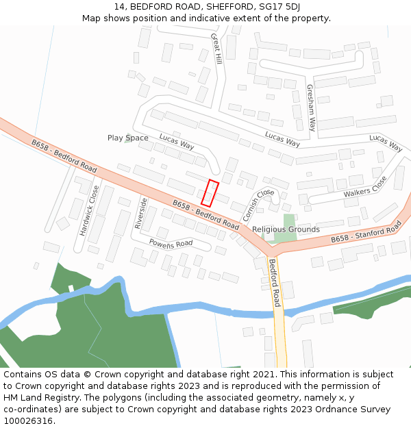 14, BEDFORD ROAD, SHEFFORD, SG17 5DJ: Location map and indicative extent of plot