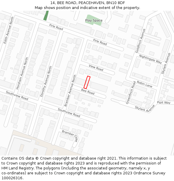 14, BEE ROAD, PEACEHAVEN, BN10 8DF: Location map and indicative extent of plot