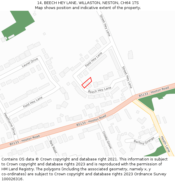 14, BEECH HEY LANE, WILLASTON, NESTON, CH64 1TS: Location map and indicative extent of plot