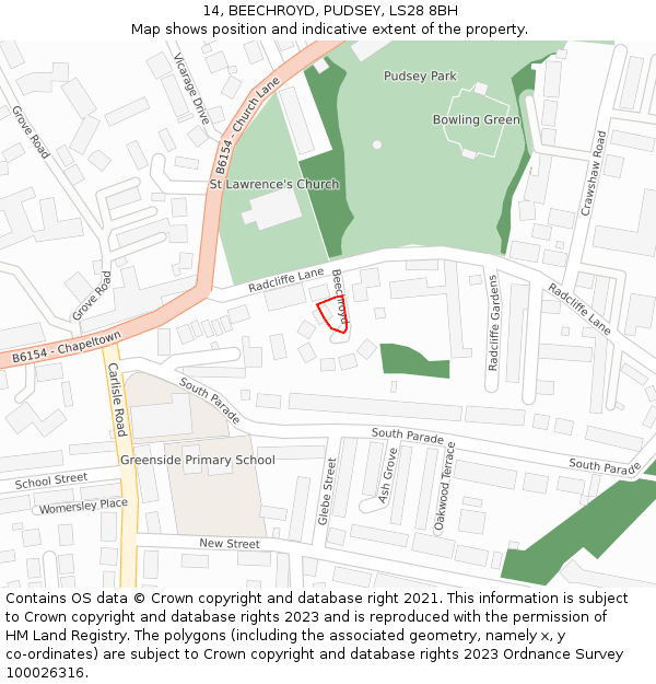 14, BEECHROYD, PUDSEY, LS28 8BH: Location map and indicative extent of plot