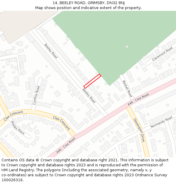 14, BEELEY ROAD, GRIMSBY, DN32 8NJ: Location map and indicative extent of plot