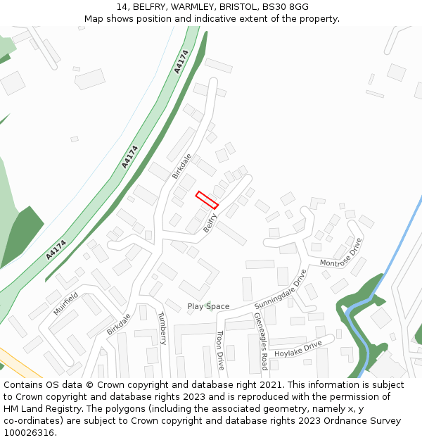 14, BELFRY, WARMLEY, BRISTOL, BS30 8GG: Location map and indicative extent of plot