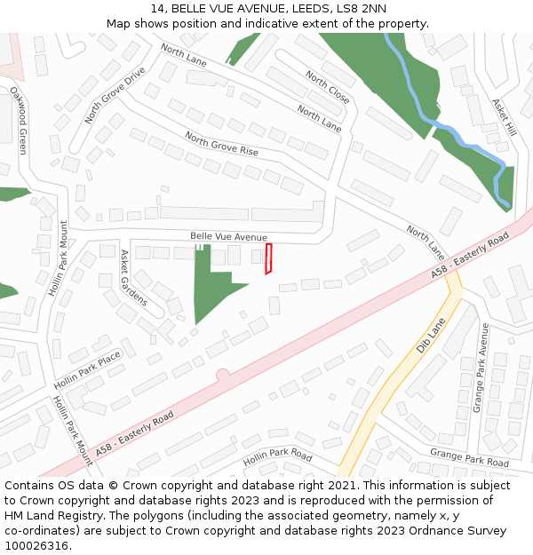 14, BELLE VUE AVENUE, LEEDS, LS8 2NN: Location map and indicative extent of plot