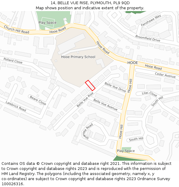 14, BELLE VUE RISE, PLYMOUTH, PL9 9QD: Location map and indicative extent of plot