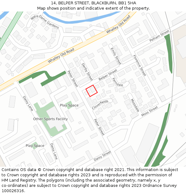 14, BELPER STREET, BLACKBURN, BB1 5HA: Location map and indicative extent of plot