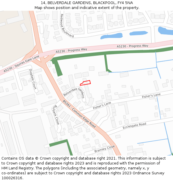 14, BELVERDALE GARDENS, BLACKPOOL, FY4 5NA: Location map and indicative extent of plot