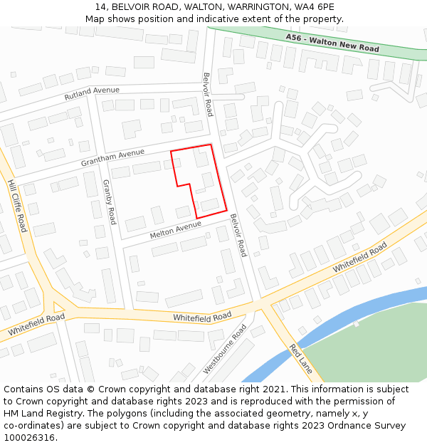 14, BELVOIR ROAD, WALTON, WARRINGTON, WA4 6PE: Location map and indicative extent of plot