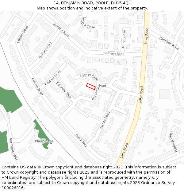 14, BENJAMIN ROAD, POOLE, BH15 4QU: Location map and indicative extent of plot