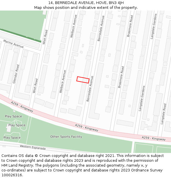 14, BERRIEDALE AVENUE, HOVE, BN3 4JH: Location map and indicative extent of plot