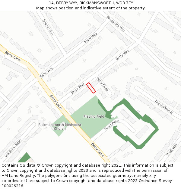 14, BERRY WAY, RICKMANSWORTH, WD3 7EY: Location map and indicative extent of plot