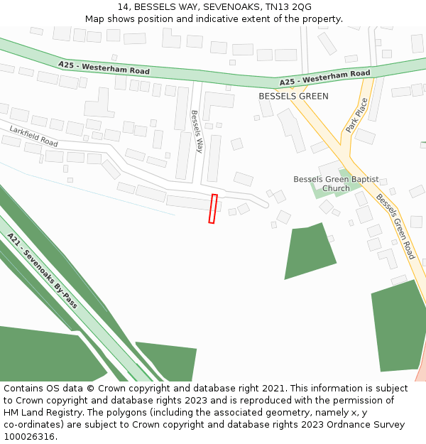 14, BESSELS WAY, SEVENOAKS, TN13 2QG: Location map and indicative extent of plot