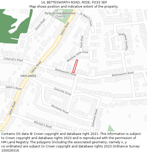 14, BETTESWORTH ROAD, RYDE, PO33 3EP: Location map and indicative extent of plot