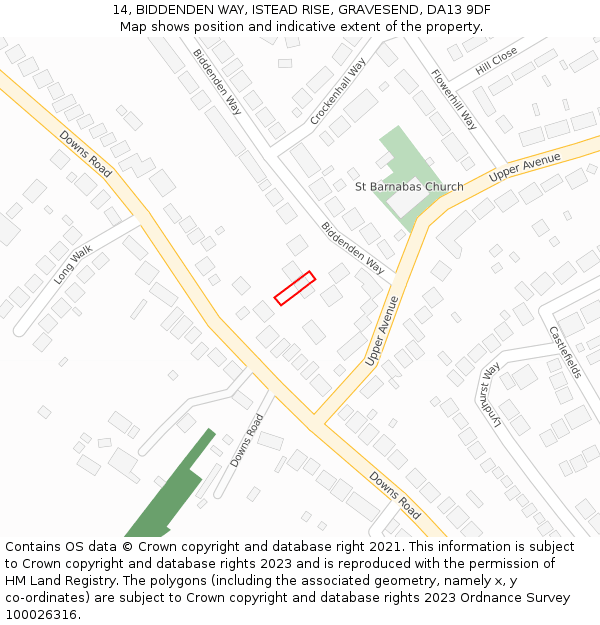 14, BIDDENDEN WAY, ISTEAD RISE, GRAVESEND, DA13 9DF: Location map and indicative extent of plot