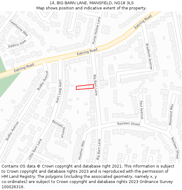 14, BIG BARN LANE, MANSFIELD, NG18 3LS: Location map and indicative extent of plot