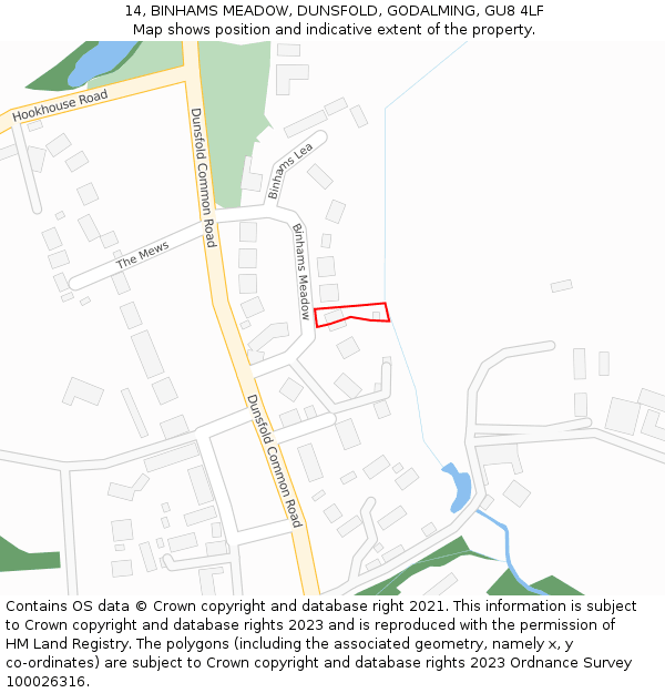 14, BINHAMS MEADOW, DUNSFOLD, GODALMING, GU8 4LF: Location map and indicative extent of plot