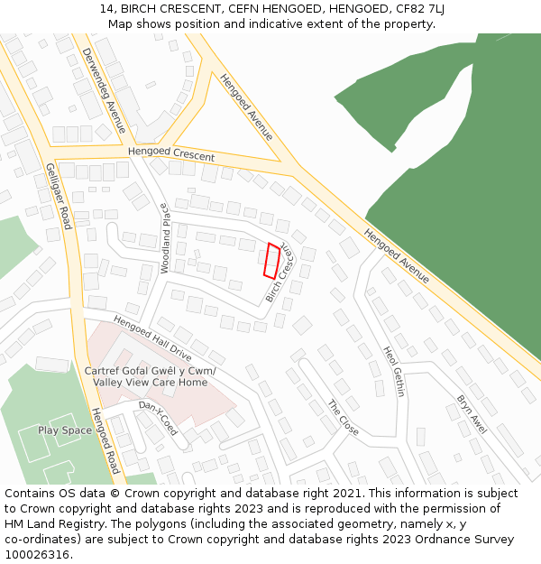 14, BIRCH CRESCENT, CEFN HENGOED, HENGOED, CF82 7LJ: Location map and indicative extent of plot