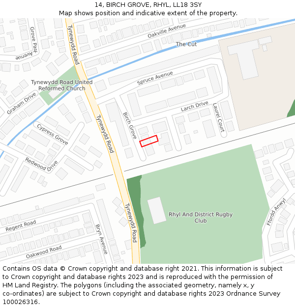 14, BIRCH GROVE, RHYL, LL18 3SY: Location map and indicative extent of plot