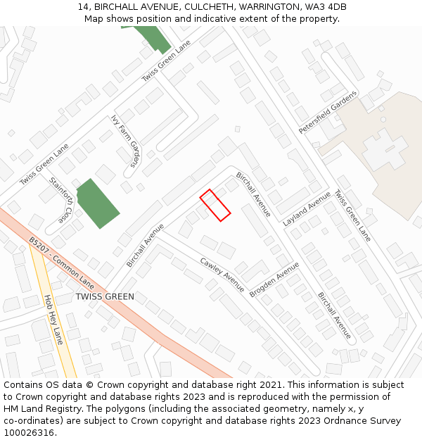 14, BIRCHALL AVENUE, CULCHETH, WARRINGTON, WA3 4DB: Location map and indicative extent of plot