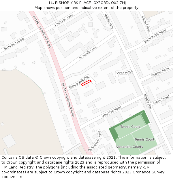 14, BISHOP KIRK PLACE, OXFORD, OX2 7HJ: Location map and indicative extent of plot