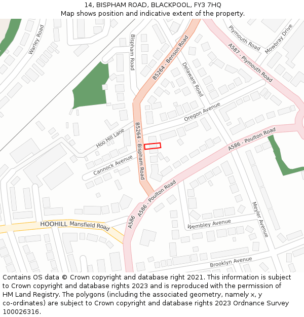 14, BISPHAM ROAD, BLACKPOOL, FY3 7HQ: Location map and indicative extent of plot