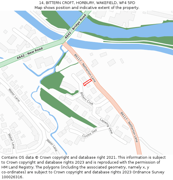 14, BITTERN CROFT, HORBURY, WAKEFIELD, WF4 5PD: Location map and indicative extent of plot